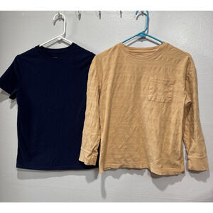 Lot Of 2 Cat & Jack Long Sleeve T-Shirts & Short Sleeve Tee Boys 10-12 Blue Tan